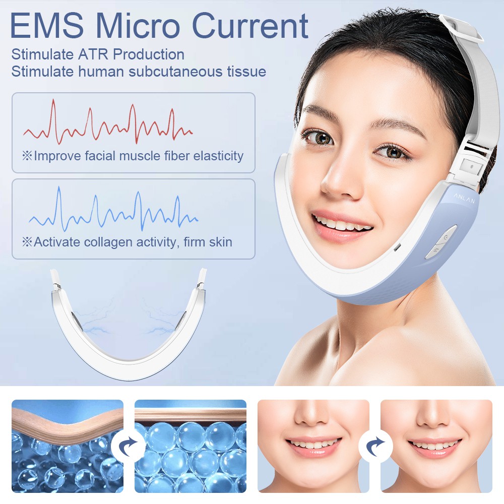 Thiết bị mát xa ANLAN nâng cơ mặt hình chữ V ems màu trắng/xanh dương kèm phụ kiện