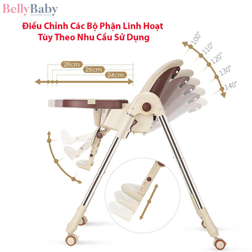 Ghế Ăn Dặm BellyBaby Lux01 Và BB105 Phiên Bản Nâng Cấp 2021 Gấp Gọn, Bàn Ăn Rông, Ngả Lưng Ghế 140 Độ