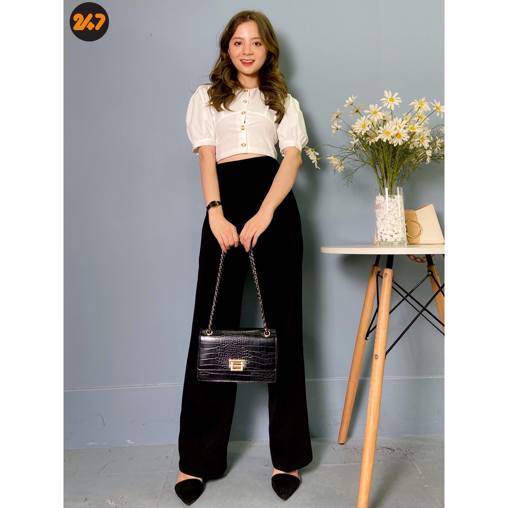 Áo Croptop Cúc Nâu Buộc Nơ | BigBuy360 - bigbuy360.vn