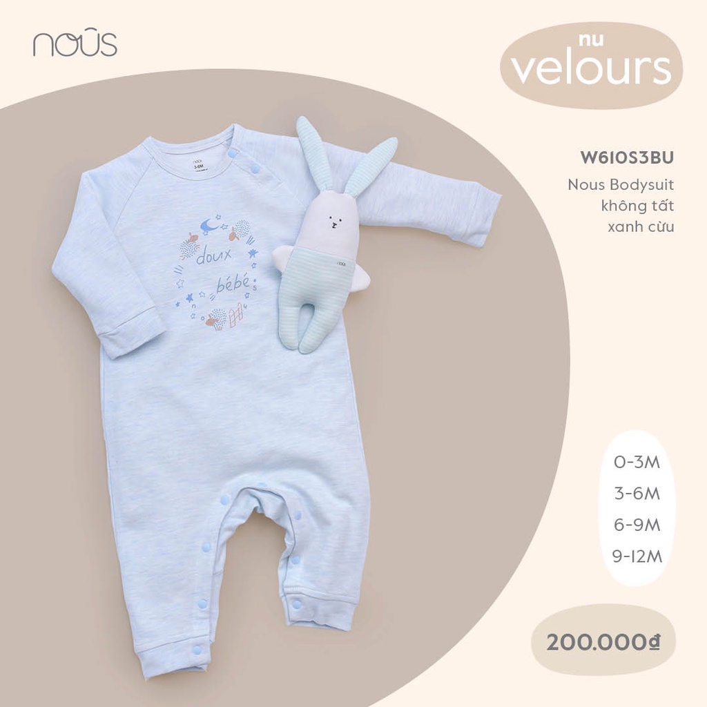 [CHÍNH HÃNG] Bodysuit không tất cho bé họa tiết xanh cừu velours W610S3BU Nous