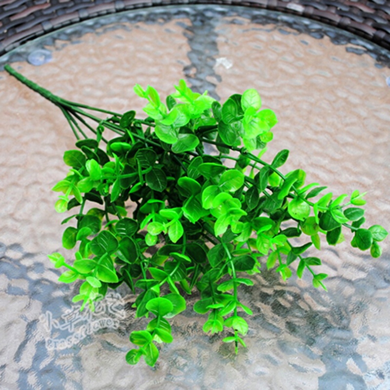 1 Pc 7-Branches Green Artificial Fake Plastic Eucalyptus Leaves Plant Home Decor