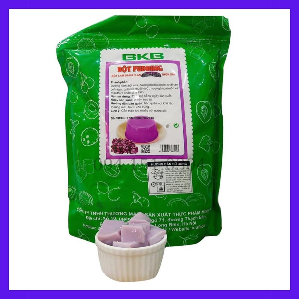 Bột pudding trứng, dâu, trà xanh, khoai môn, sầu riêng, dừa, socola bkb gói 1kg