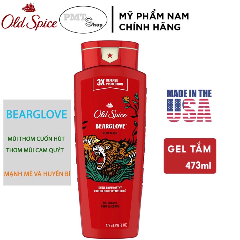 (NK Mỹ) Sữa tắm nam Gel Old Spice 473ml Timber Bearglove Fiji Wolfthorn Pure Sport Fresh Tắm gội 2in1 532ml Made in USA