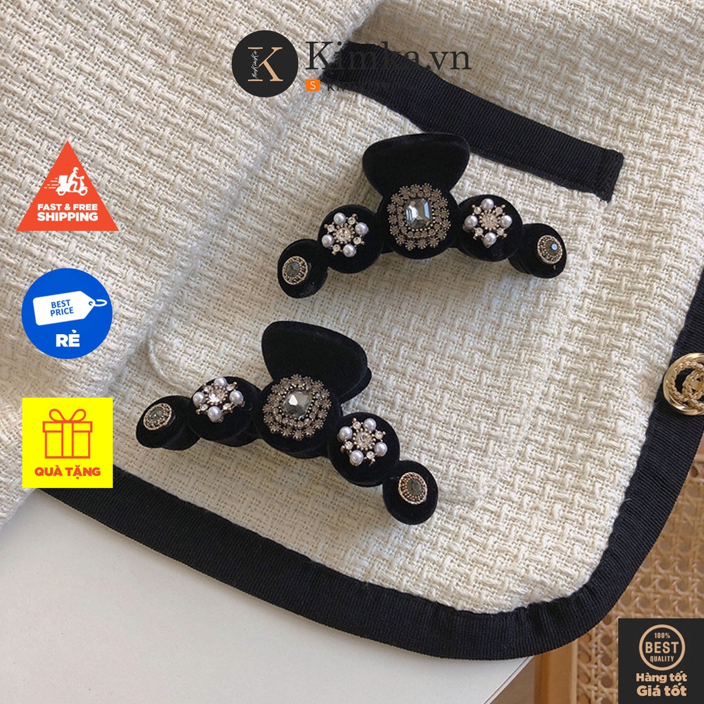 (0508) Cặp Tóc Hàn Quốc Nhung Đính Đá Ngọc
