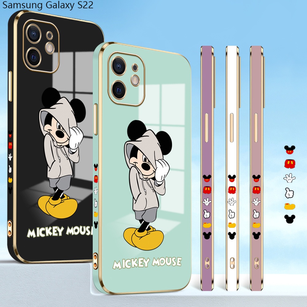 Samsung Galaxy S22 Plus Ultra S22+ 5G For Phone Case Soft Casing Silicone Cartoon Mouse Electroplating Full Cover Shockproof TPU Cases