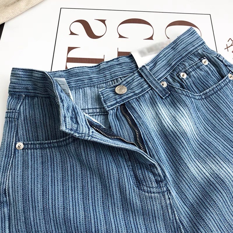 Quần bò dài hoạ tiết sọc hack chân siêu dài HOT TREND 2022 💓 Double Studio