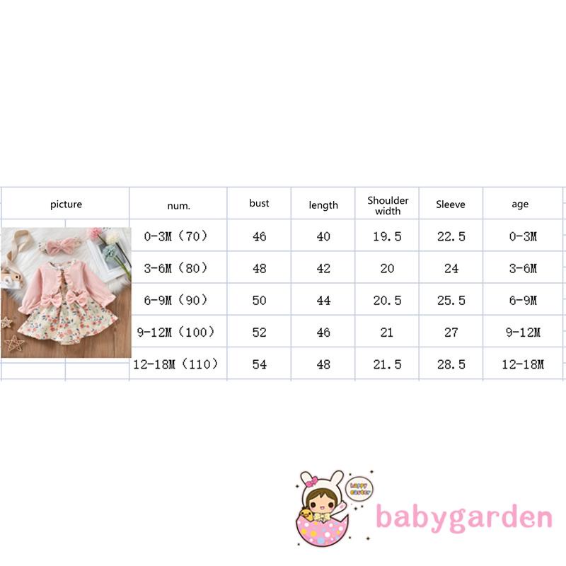 Bộ áo liền quần tay dài in họa tiết hoa + băng đô đính nơ xinh xắn cho bé gái