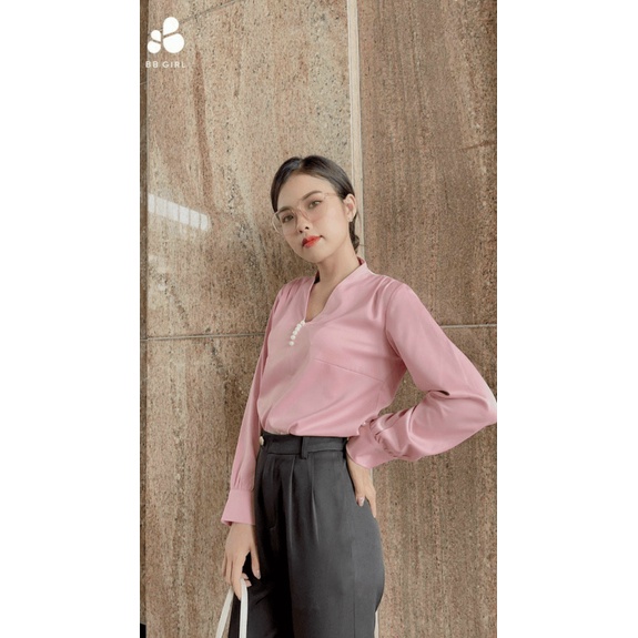 Áo Kiểu Sơ Mi Nữ Chui Đầu Phối Nút Bọc Chất Satin Mặc Đẹp Mát Tôn Dáng [NEW UNISEX]