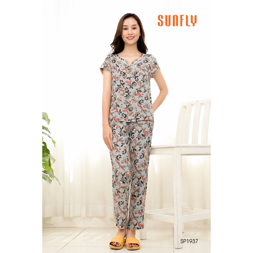 SP1937 BỘ MẶC NHÀ LANH ÁO CỘC QUẦN DÀI SUNFLY