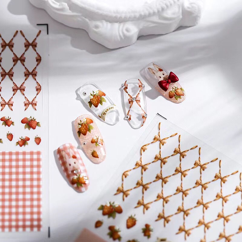 Miếng Dán Trang Trí Móng Tay Họa Tiết Thỏ Dập Nổi 5D Phong Cách Retro