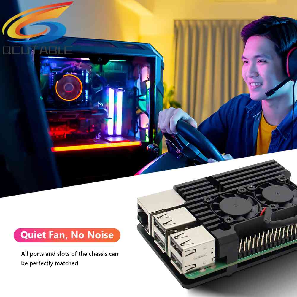 Vỏ Nhôm Làm Mát Hai Quạt Cho Raspberry Pi 3 Model B +