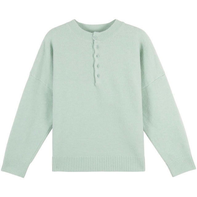 Áo Sweater cổ tròn dáng rộng phối nút phong cách Hàn Quốc đơn giản thời trang cho nữ