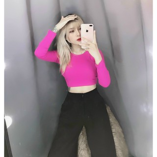 áo thun kiểu tay dài cổ tròn hở lưng from ngắn ôm chất thun dày dặn thời trang mẫu mới cực hót TV045