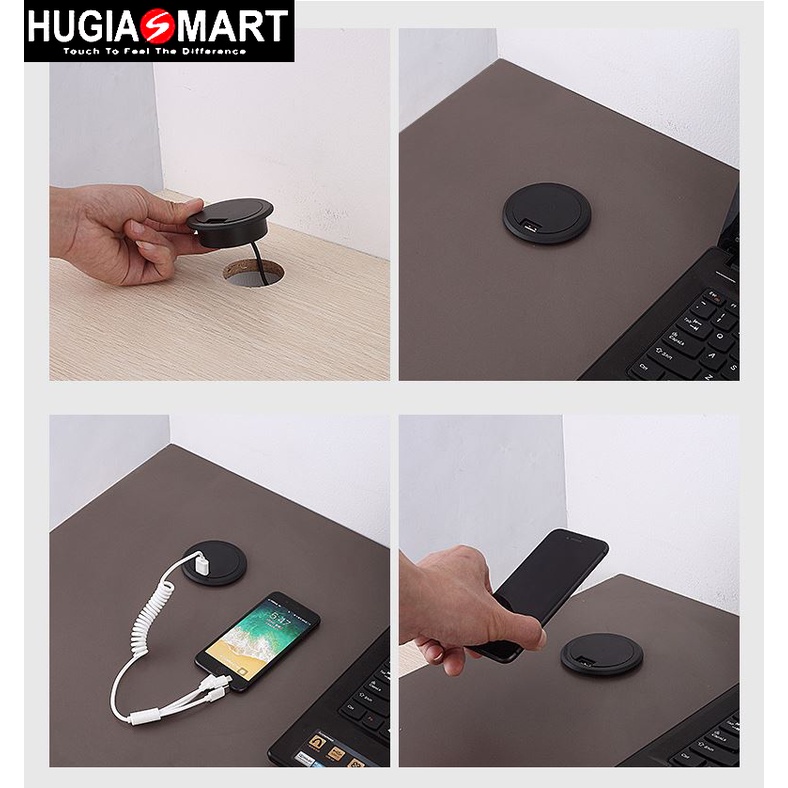 Sạc không dây ⚡ Hugiasmart ⚡Bộ sạc usb và không dây tích hợp trên mặt bàn có lỗ luồn dây