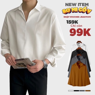 Áo Sơ Mi DàiTay Nam Nữ Cổ Vest TRƠN Trắng Và Đen, sơ mi nam nữ dáng rộng, chất vải lụa mịn chống nhăn mã SM-003