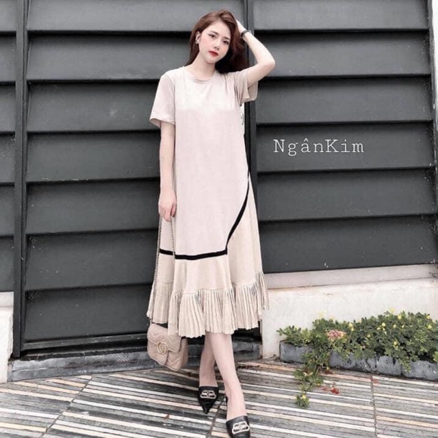 Váy cốt tông bầu pha von.