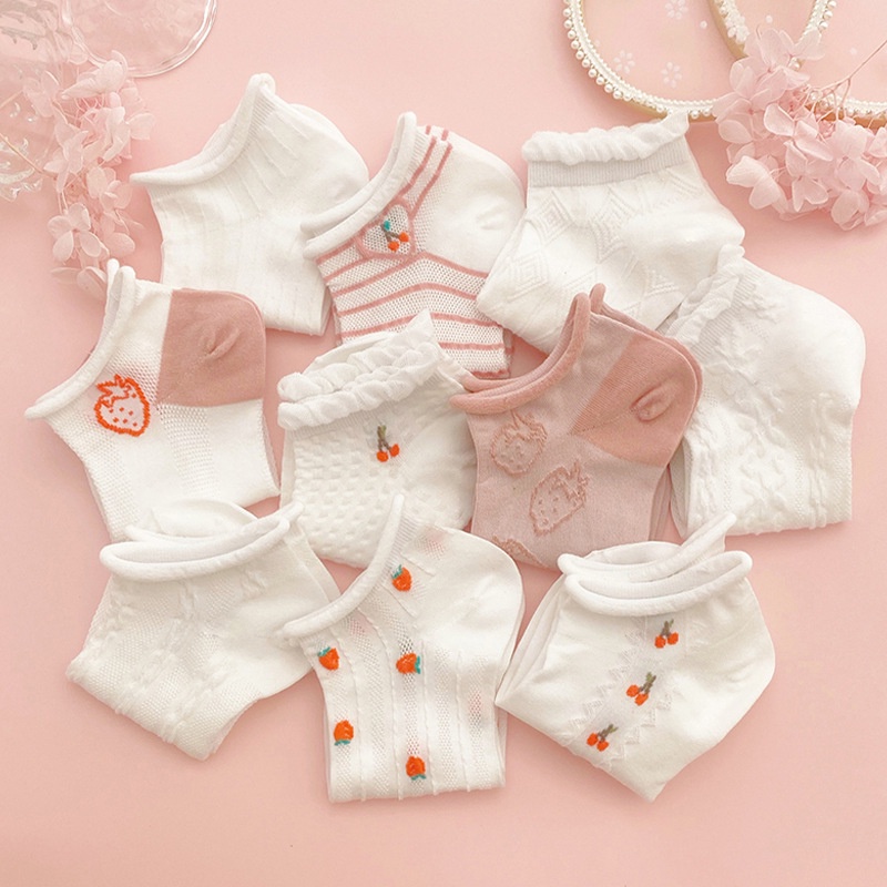 Tất vớ nữ cổ ngắn trơn cotton cao cấp gân vintage nhiều màu kháng khuẩn chuẩn xuất nhật