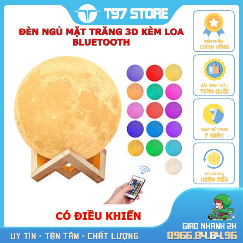 Đèn Ngủ Mặt Trăng 3D Tích hợp Loa Bluetooth Size 15CM-18CM, cÓ Điều Khiển tiện lợi-BH toàn quốc 6 tháng