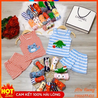 Bộ sát nách thêu hình thú cho bé trai bé gái 7-18kg