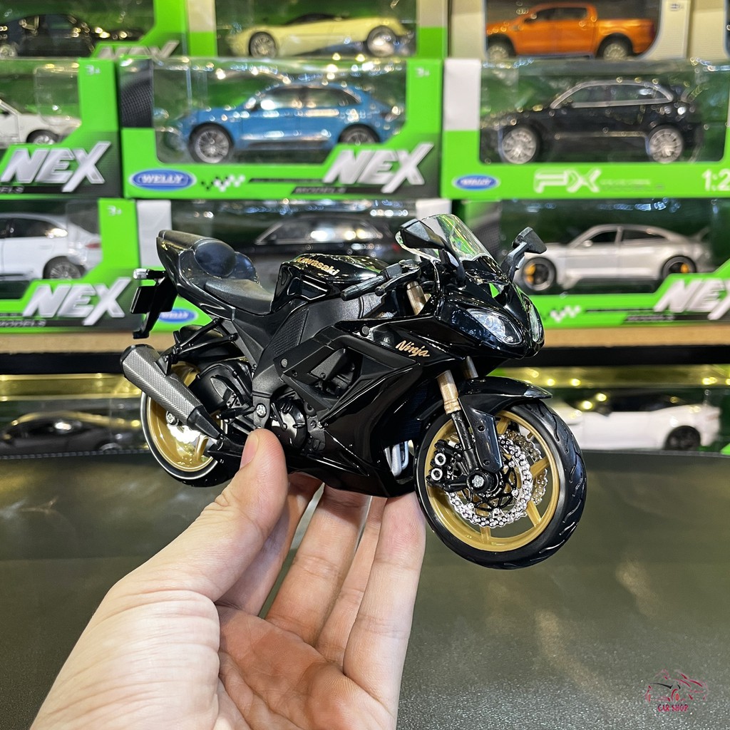 Mô hình xe mô tô siêu xe Kawasaki Ninja ZX tỉ lệ 1:12 màu đen