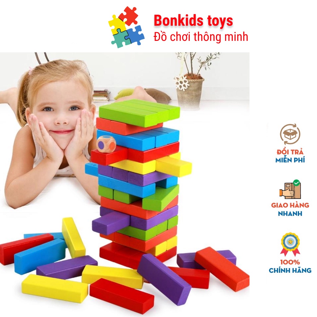 Đồ chơi rút gỗ số, đồ chơi rút gỗ màu cho bé Bonkids toys