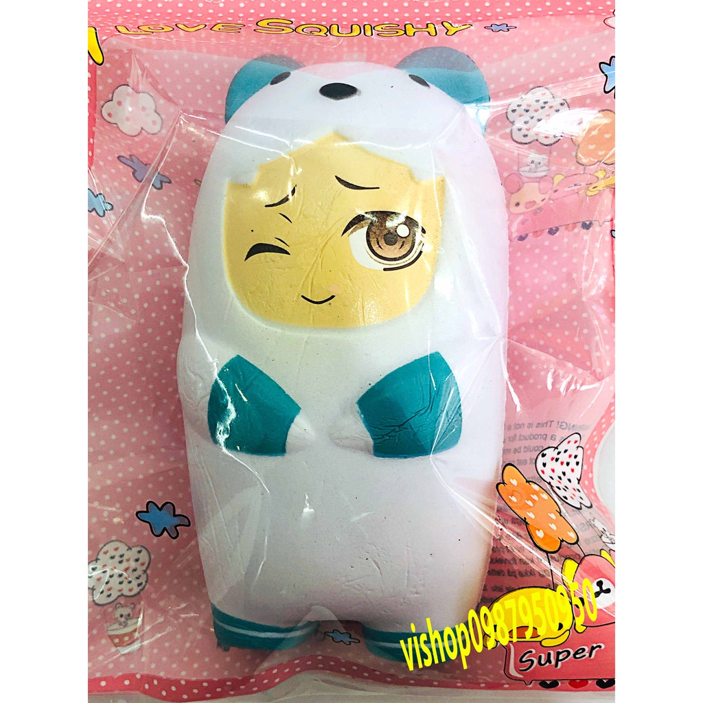 SQUISHY CẬU BÉ TRẮNG NHÁY MẮT ĐÁNG YÊU MẶC ÁO KHOÁC GẤU SIÊU DỄ THƯƠNG BÁN LỖ-SQUISHY GIÁ RẺ