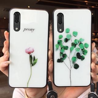 Ốp For Samsung Galaxy A70E A41 A81 A60S A8S A91 Case Leaf peony flower Hard Glass back soft silicone edge Cover For Samsung A70 A60 Protection Phone Casing Bao da