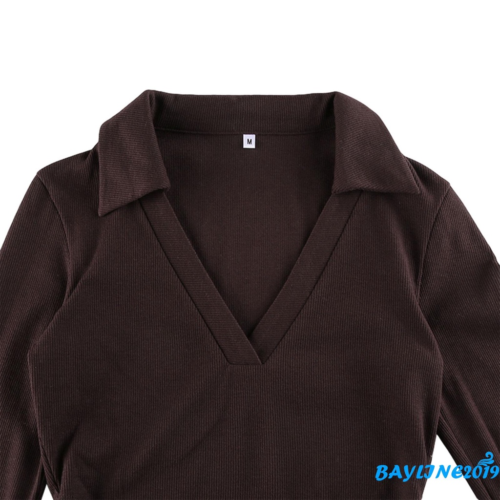 Áo liền thân tay dài cổ V màu trơn gợi cảm size S/M/L cho người lớn