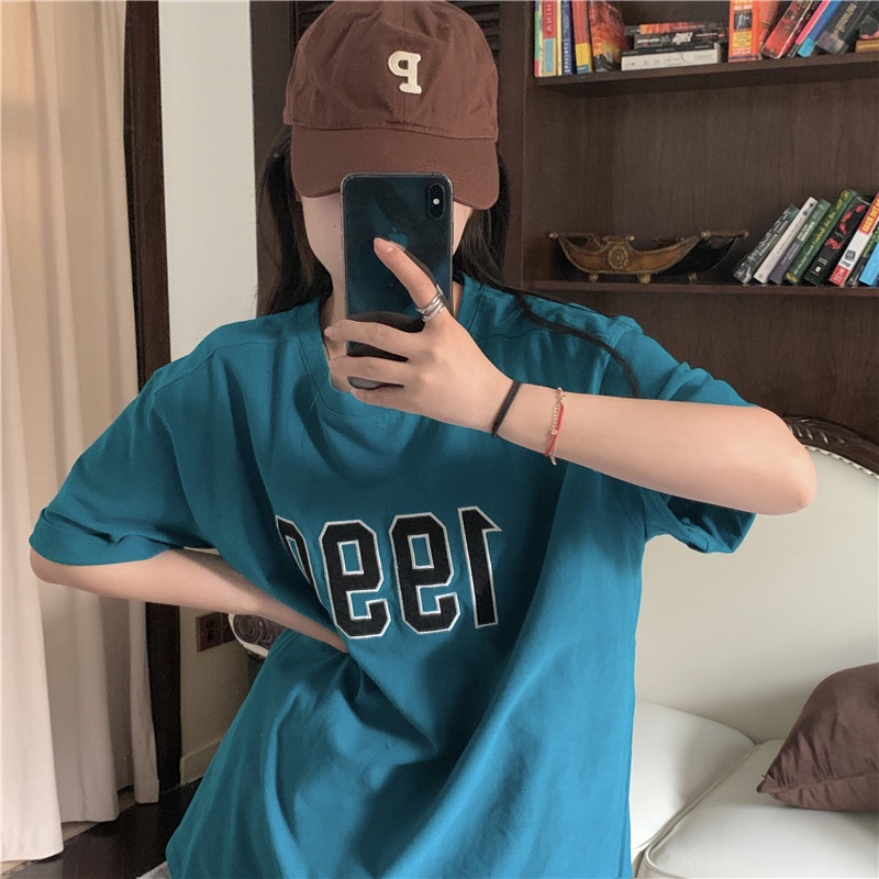 Áo thun SUXI tay ngắn cổ tròn in họa tiết chữ đơn giản dễ phối đồ thời trang mùa hè năng động cho nữ