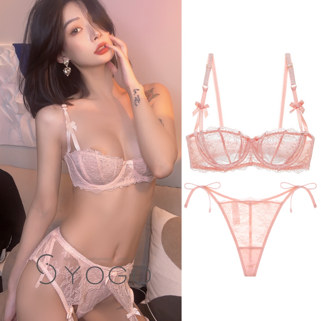 Varsbaby Bộ đồ lót ren Trong Suốt Cỡ Lớn Đính Nơ hoa dành cho nữ Bộ đồ lót ren D238+N130