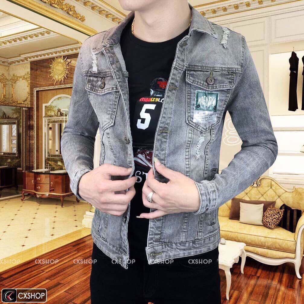 Áo Khoác Jean Nam màu đen chữ thêu Muradfashion, Áo Khoát Jeans chất bò cao cấp mẫu mới hot trend 2021 NT7904