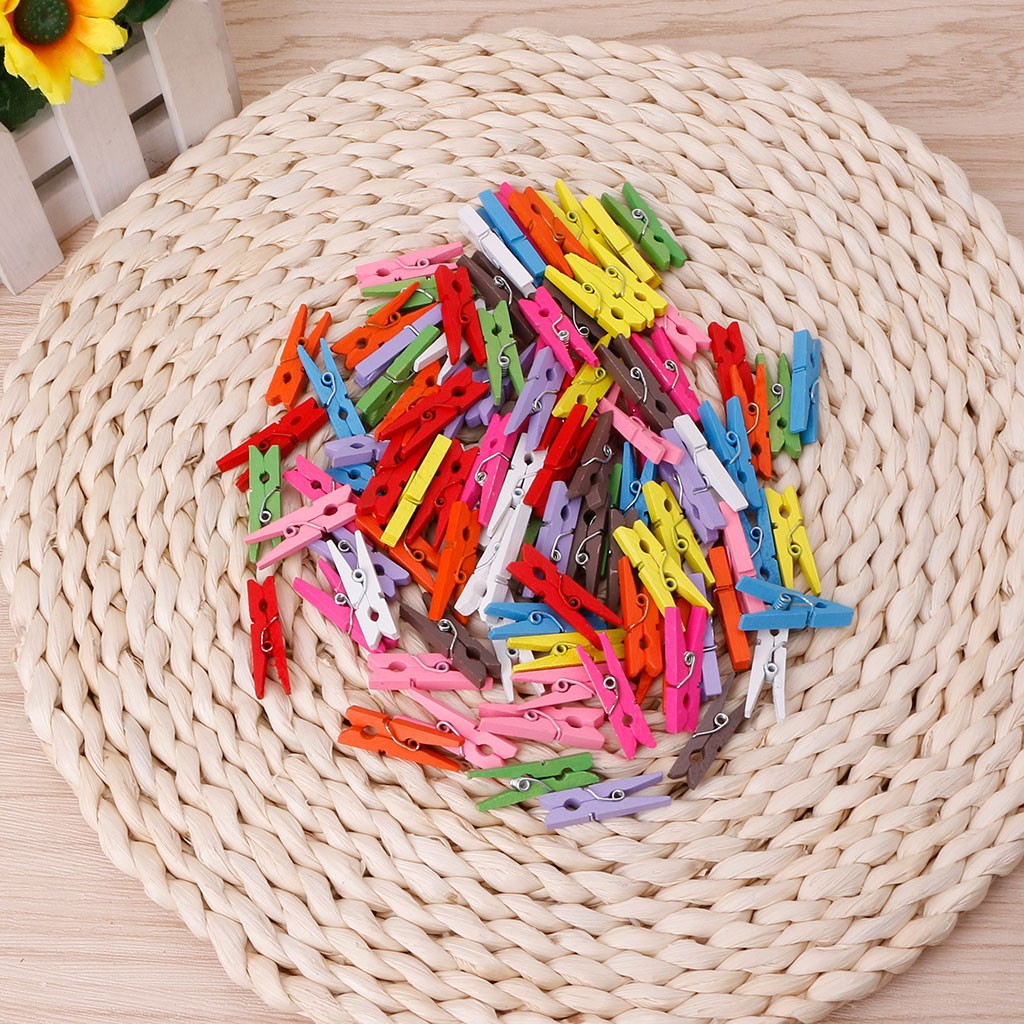 kiss**100Pcs Mini Wooden Craft Pegs 30mm Art Wedding Hanging Photo Clips Clothes Pins