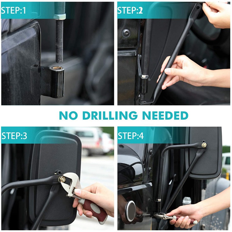 Bộ 2 Gương Chiếu Hậu Màu Đen Chống Rung Lắc Tháo Gỡ Nhanh Cho Jeep Wrangler 2007-2018 JK &amp; JL 2020 JT