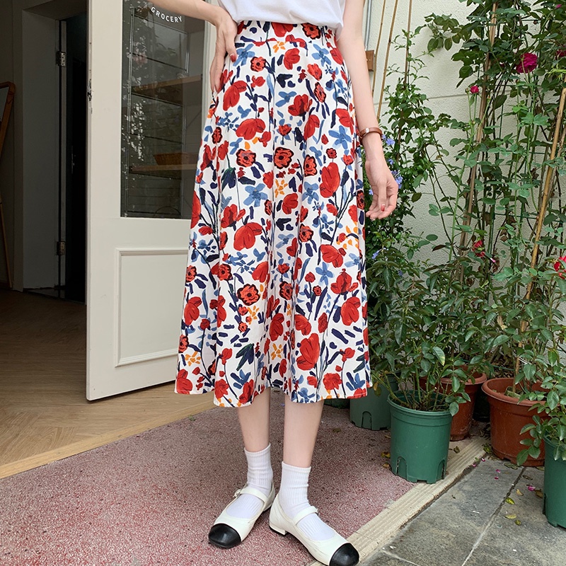 SUXI Chân Váy Chữ A Họa Tiết Hoa Thời Trang