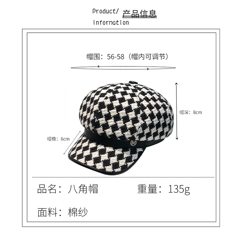 Mũ Beret Dệt Kim Họa Tiết Caro Phong Cách Retro Anh Quốc Dễ Phối Đồ Cho Nữ