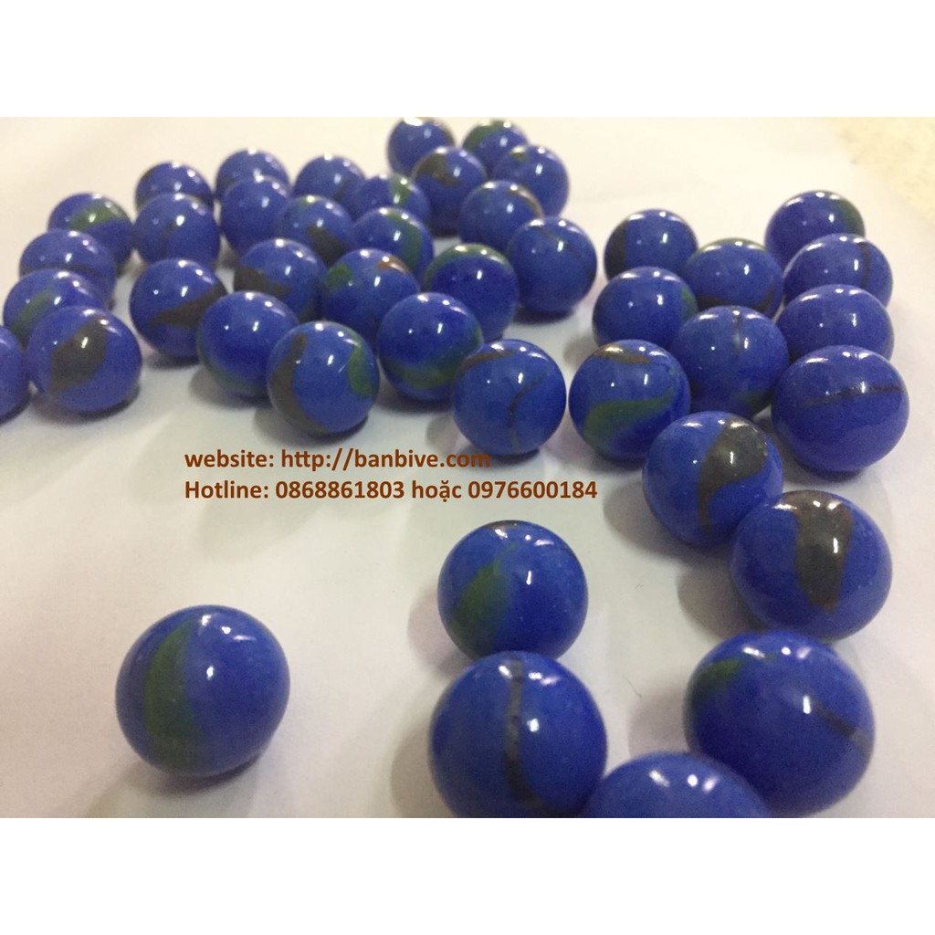 Bi ve - bộ viên bi sứ xanh nước biển có vân bộ 50 viên