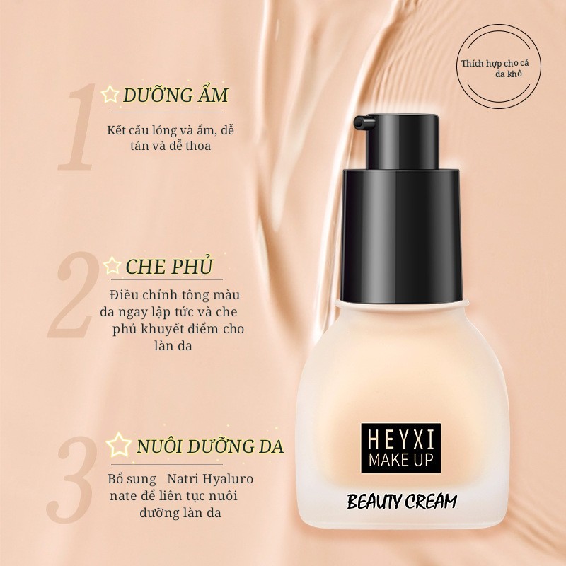 Kem nền dưỡng ẩm HEYXI che phủ khuyết điểm làm đều màu da Beauty Cream Skin Foundation 30ml HEYX14 | BigBuy360 - bigbuy360.vn