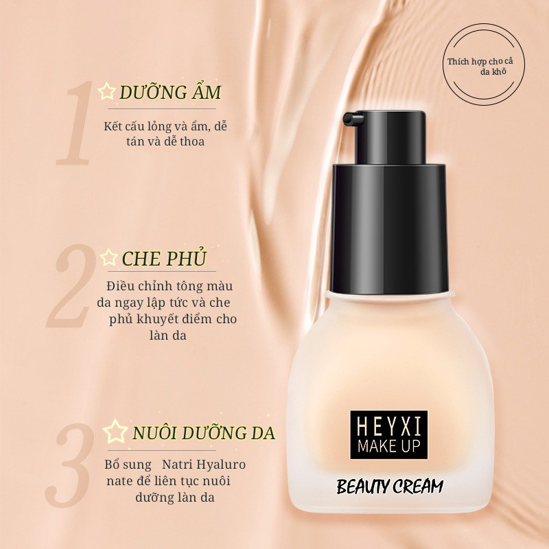 Kem nền dưỡng ẩm HEYXI che phủ khuyết điểm làm đều màu da Beauty Cream Skin Foundation 30ml HEYX14