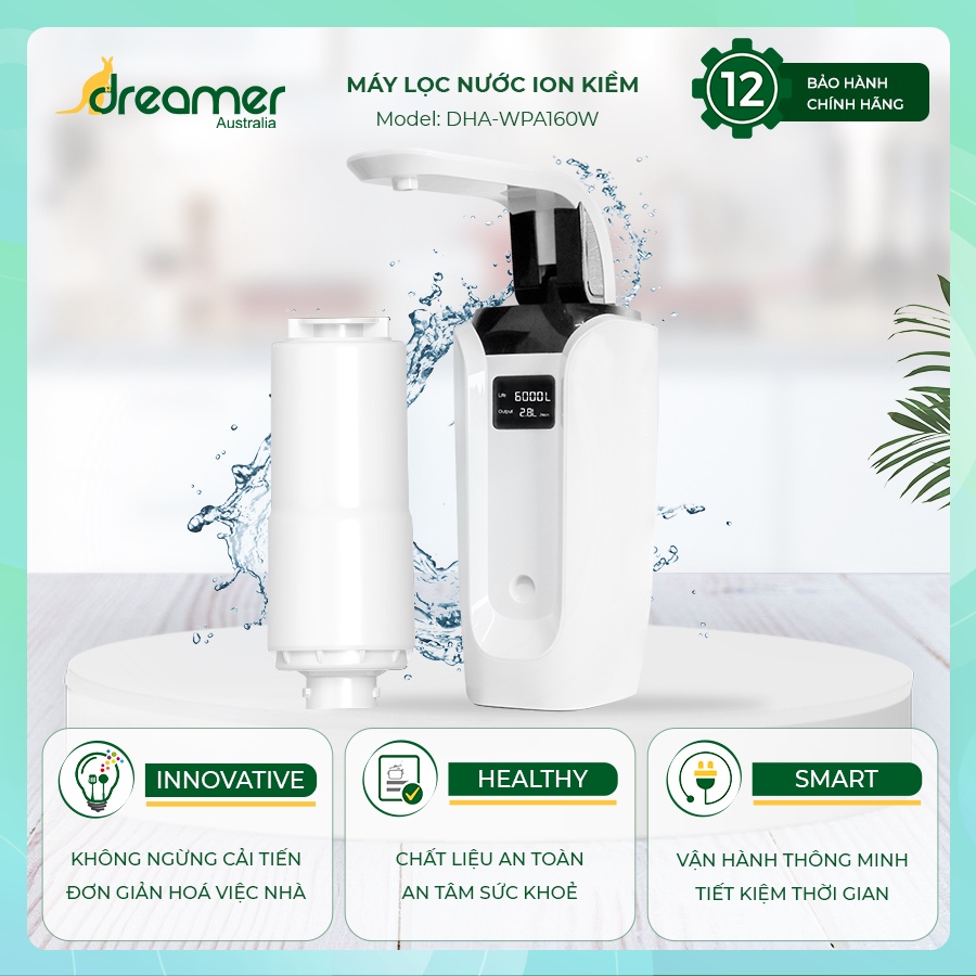 [HÀNG ÚC CHÍNH HÃNG]-Máy Lọc Nước Ion Kiềm Dreamer DHA-WPA160W bổ sung ion kiềm tốt cho tiêu hoá-bảo hành 12 tháng