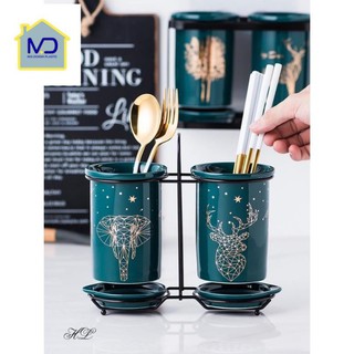 Ống cắm đũa sứ xanh cao cấp | Ống đũa 2 Xanh Ngọc Bích