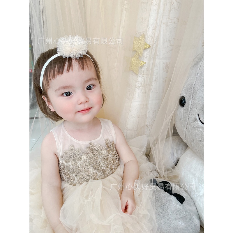 Băng đô hoa, nơ màu kem cho bé gái đáng yêu