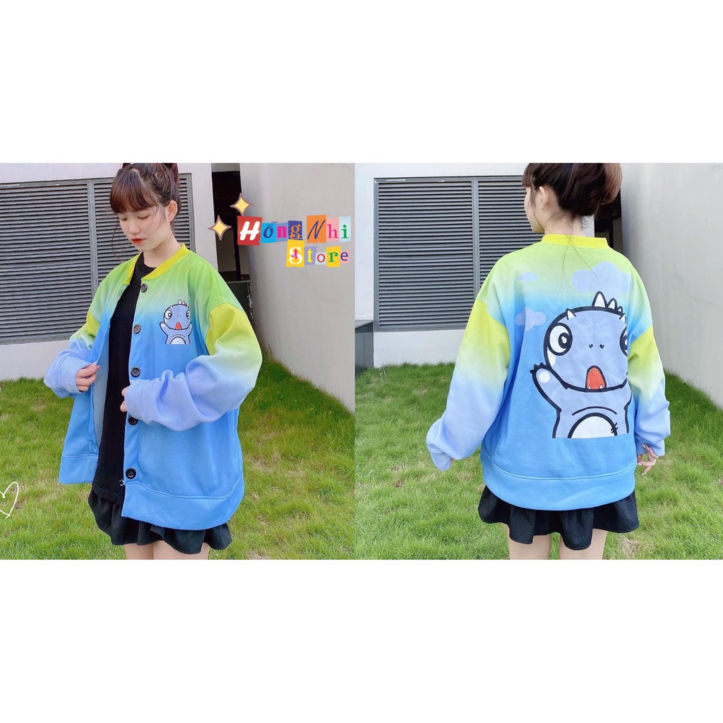 Áo Khoác Cardigan 3D Loang Màu In Hình Khủng Long Xanh Tie Dye Oversize Ulzzang Unisex Dáng Rộng Nam Nữ - MM