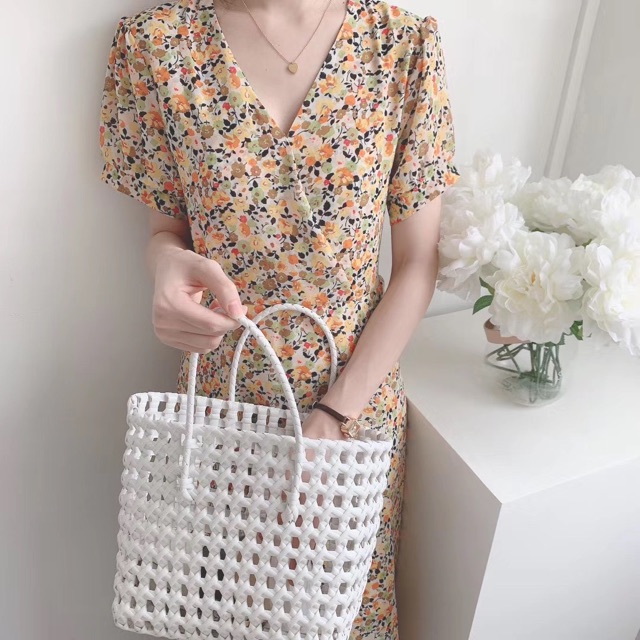 Váy hoa nhí cổ chéo dáng dài hoạ tiết hoa sáng màu Ulzzang style🌸 VKE 8029-2 Hàng Quảng Châu