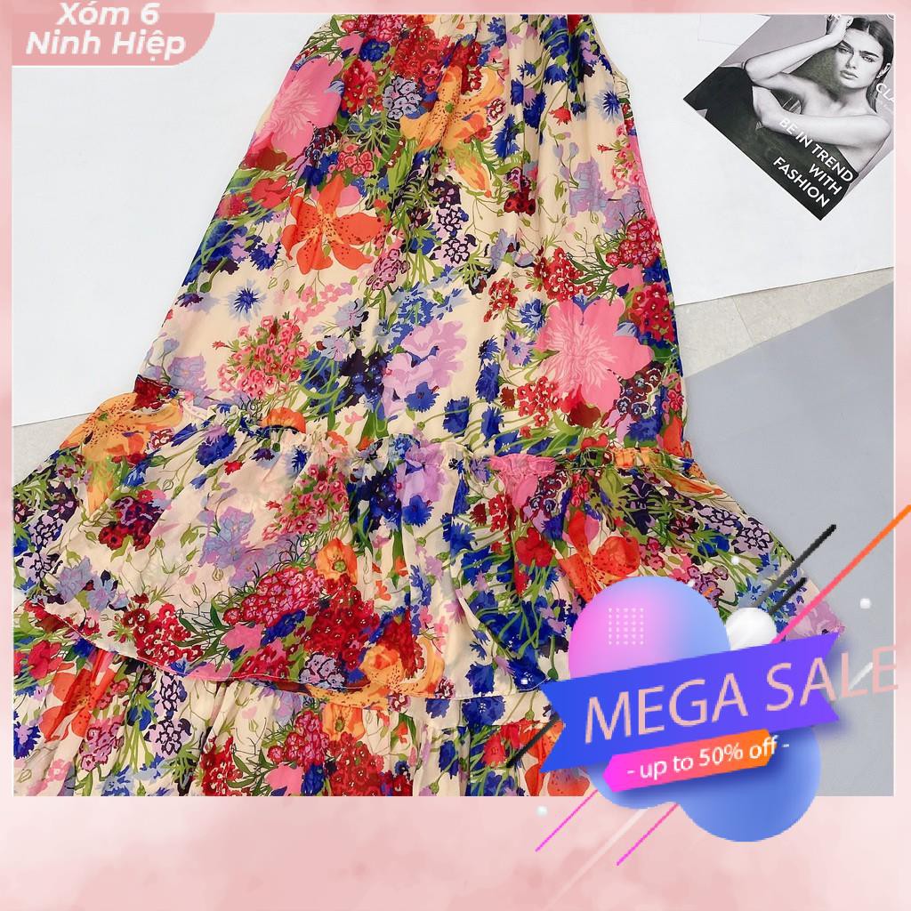Váy Hoa Maxi Cổ Yếm Họa Tiết Hoa Đầm Chân Bèo | BigBuy360 - bigbuy360.vn