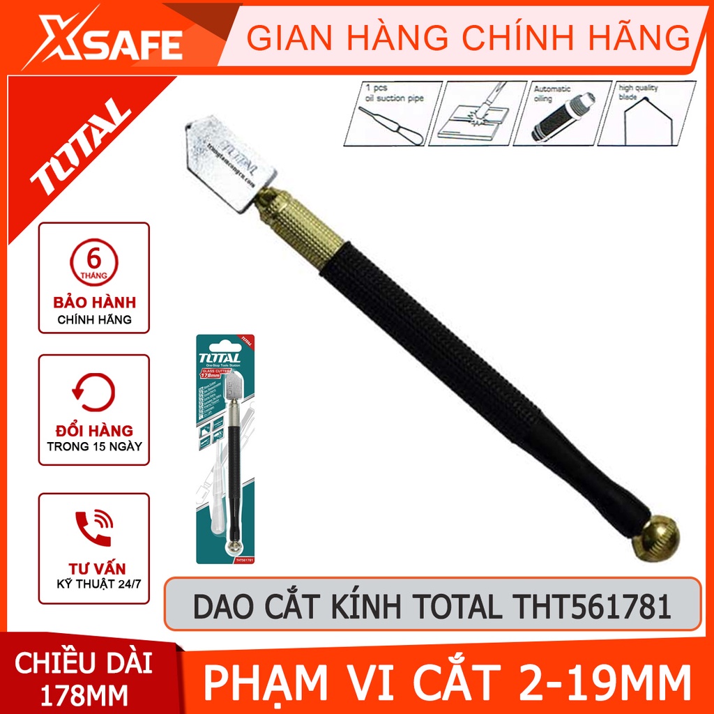 Dao cắt kính TOTAL THT561781 Bút cắt kiếng 178mm, hợp kim cao cấp chống rỉ sét lưỡi dao sắc bén - Chính hãng [XSAFE]
