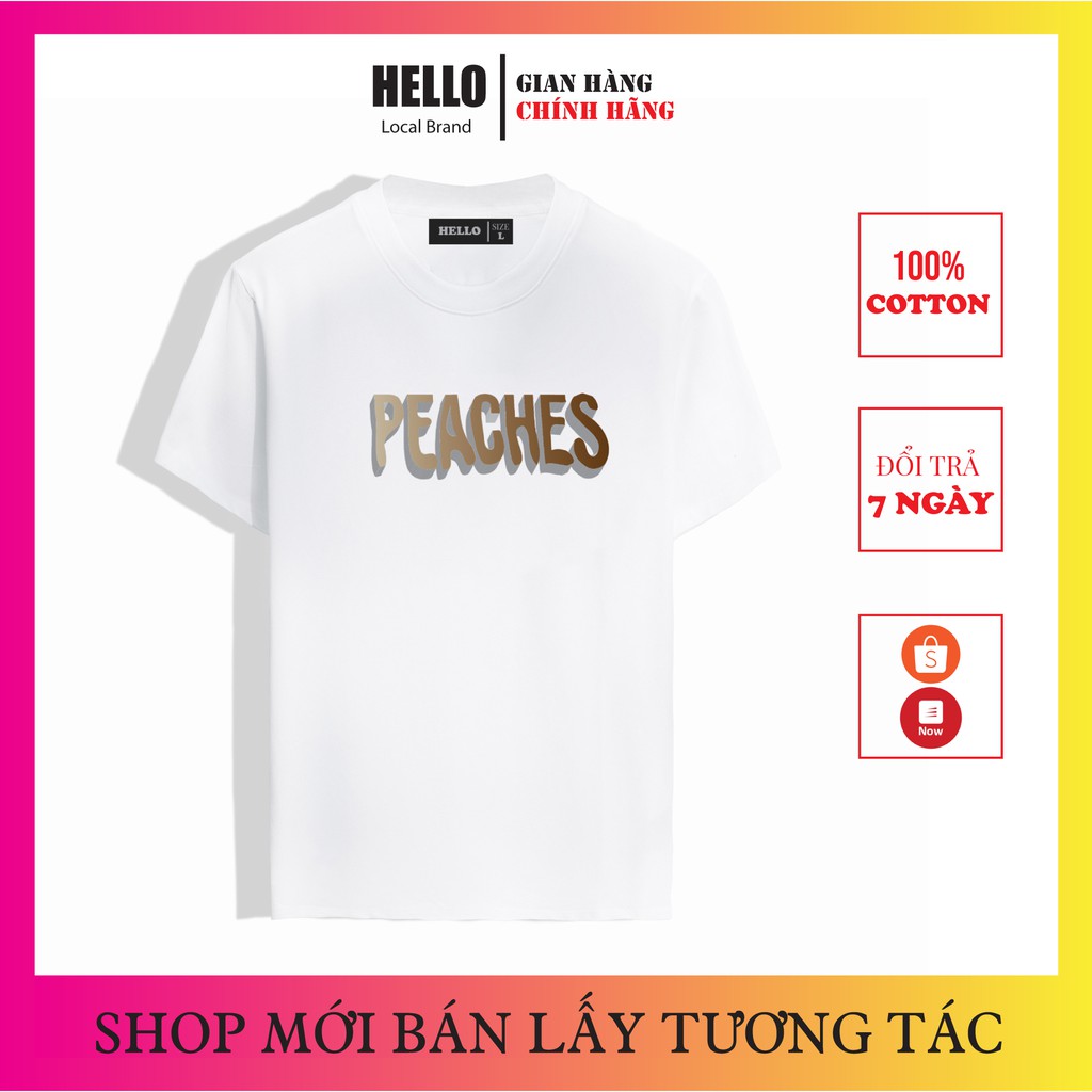 Áo thun tay lỡ form rộng , áo phông Unisex cổ tròn nam nữ mặc đôi, mặc đi làm , đi chơi ... in hình Hello Peaches_Ap26 | BigBuy360 - bigbuy360.vn