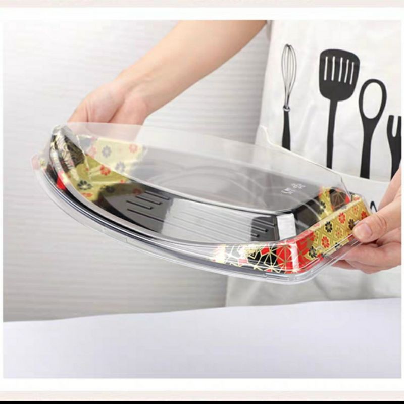 Set 25 hộp đựng Sushi hình thuyền in hoa văn