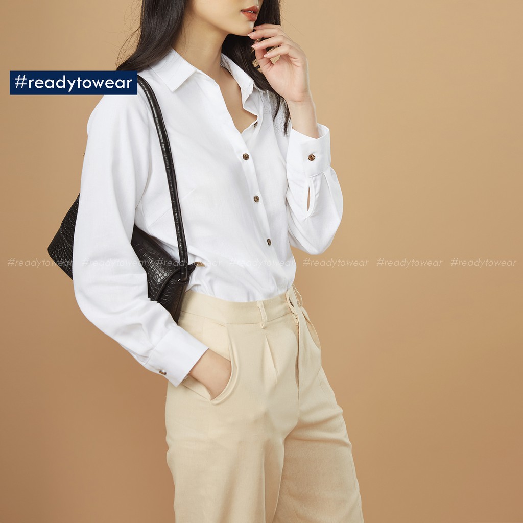 Quần baggy cạp cao nữ công sở vải đũi linen pants màu đen be nâu pastel Q02 | BigBuy360 - bigbuy360.vn