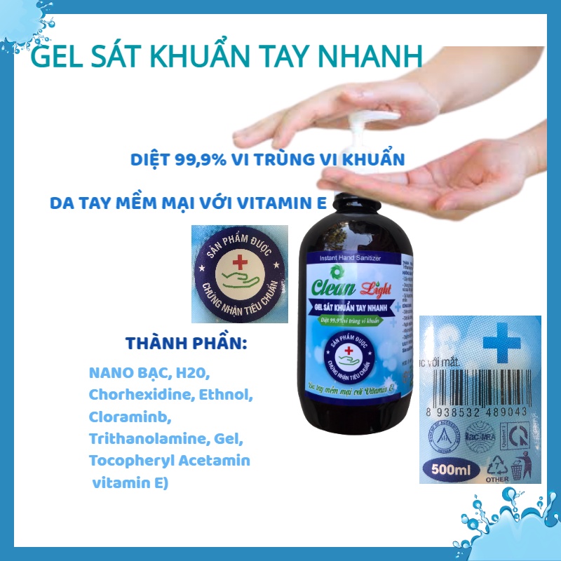 Dung Dịch Sát Khuẩn Tay Nhanh Clean Light - Da Tay Mềm Mại Với Vtamin E - Chai 500ml | BigBuy360 - bigbuy360.vn
