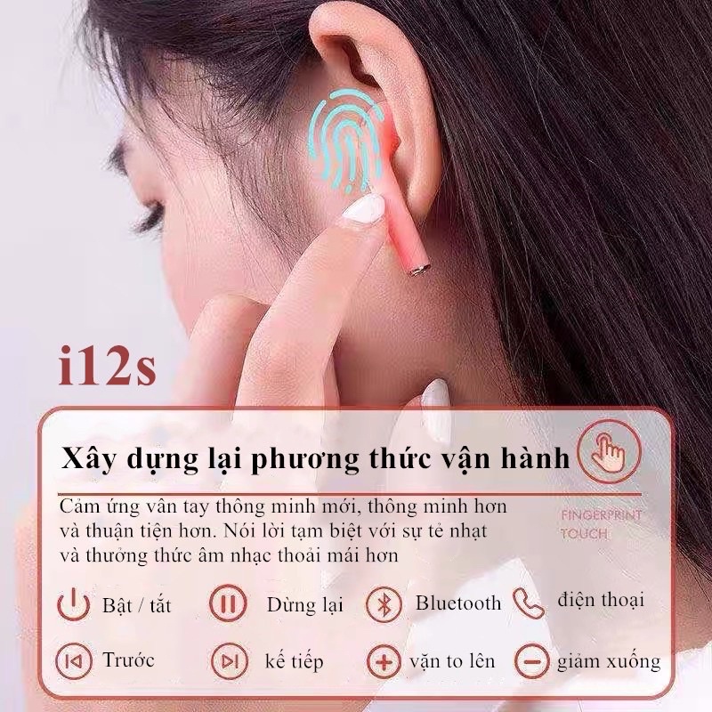 Tai nghe bluetooth không dây Inpods i12 TWS cảm ứng điều khiển cảm biến âm thanh HIFI cho Android iOS